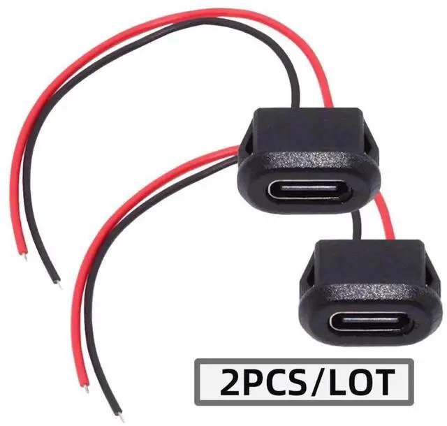 Alt view image 5 of 7 - 2Pcs/Set USB 2.0 Type C Female Latch Mount Socket to 2Pin Pigtail Open Wire Cable, DC 5V Power & Data Cord for DIY OEM Repair Project