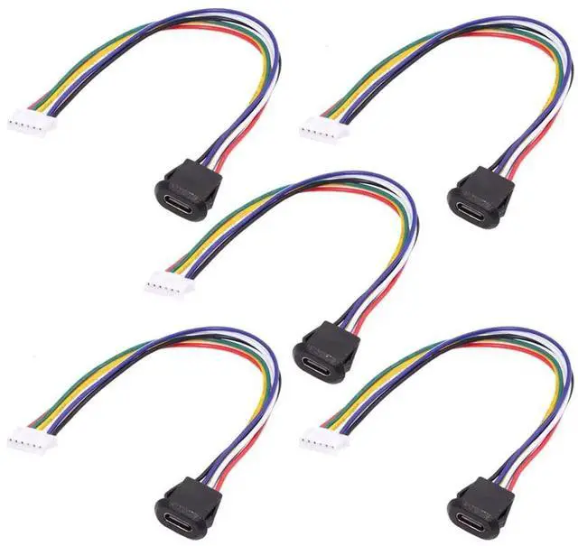 Alt view image 3 of 7 - 5Pcs/Set Type C Female Socket to 6Pin Header Cable, 2.0mm Pitch Latch Mount Waterproof USB-C to 6P Terminal Wire DC 5V/20V PD Power Extension Cable