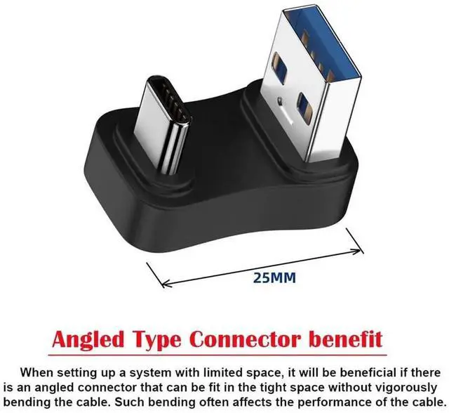 Alt view image 3 of 7 - U-Shape Up Opposite 90 Degree USB3.0 A Male to USB 3.1 Type C Male Adapter, 10Gbps Fast Charging & Data Connector for Laptop Phone