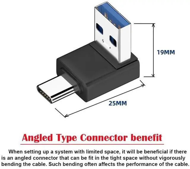 Alt view image 2 of 7 - 90 Degree Up Angled USB3.0 Type A Male to USB 3.1 Type C Male Adapter, 10Gbps High Speed Data & Fast Charging Connector for Phone Laptop