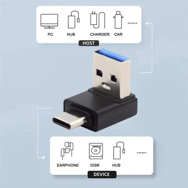 Alt view image 6 of 7 - 90 Degree Up Angled USB3.0 Type A Male to USB 3.1 Type C Male Adapter, 10Gbps High Speed Data & Fast Charging Connector for Phone Laptop