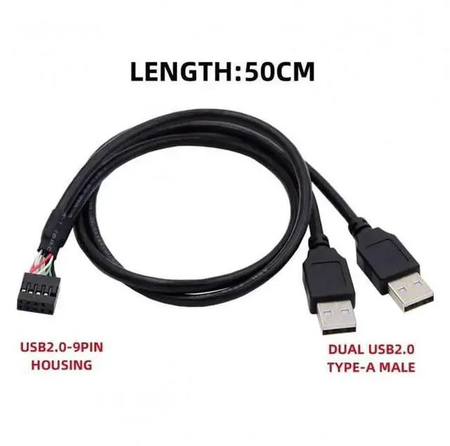 Alt view image 5 of 5 - 50cm Motherboard 9Pin 10Pin Female Housing to Dual USB 2.0 Type-A Male Cable, 480Mbps Front Panel USB Extension Cord