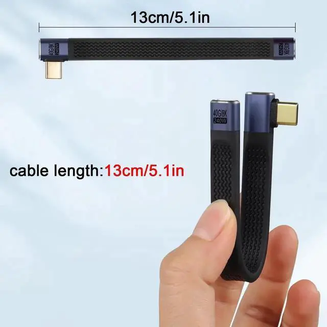 Alt view image 3 of 7 - 14cm 90° Right Angle USB4.0 Type C Female to Male Extension Cable, 40Gbps 240W PD Fast Charging Side Bend Cord Compatible with Thunderbolt 3/4, Smartphone & Tablet
