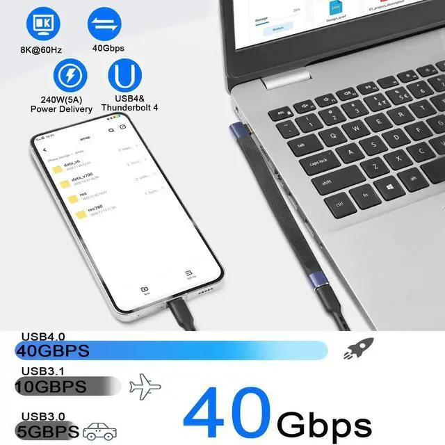 Alt view image 5 of 7 - 14cm 90° Right Angle USB4.0 Type C Female to Male Extension Cable, 40Gbps 240W PD Fast Charging Side Bend Cord Compatible with Thunderbolt 3/4, Smartphone & Tablet