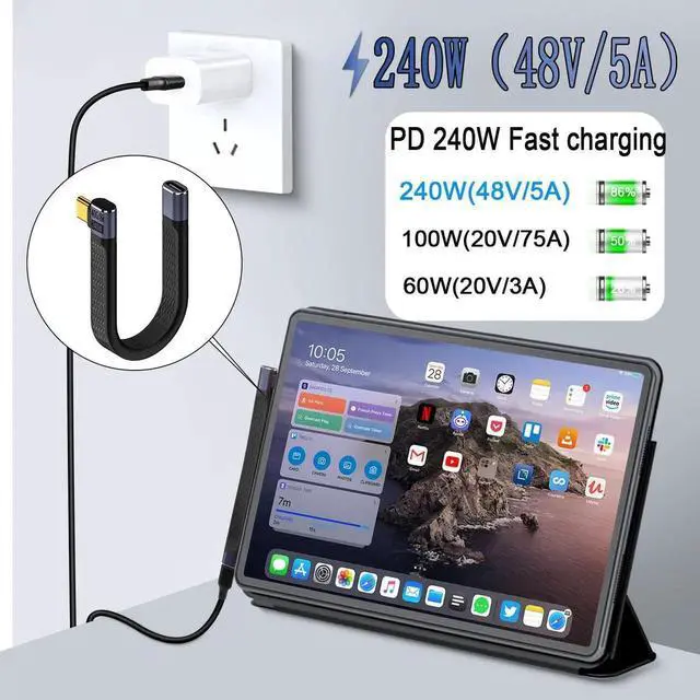 Alt view image 4 of 7 - 14cm 90° Right Angle USB4.0 Type C Female to Male Extension Cable, 40Gbps 240W PD Fast Charging Side Bend Cord Compatible with Thunderbolt 3/4, Smartphone & Tablet