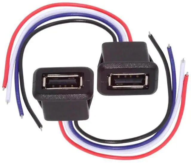Main image of 2Pcs/Set 24AWG USB 2.0 Pigtail Cable, Type A Female Socket to 4Pin Open Wire with Latch Mount, DC 5V Power Data Cord for DIY OEM Repair Projects