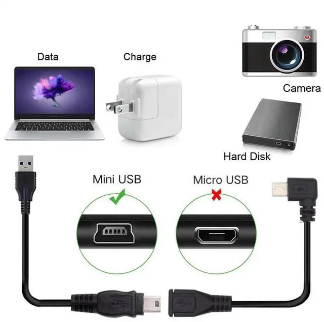 Alt view image 5 of 7 - 30cm 90 Degree Right Angle Mini B USB 5Pin Male to Female Extension Cable, Type B Right Angle Charging Data Cord for GPS Camera
