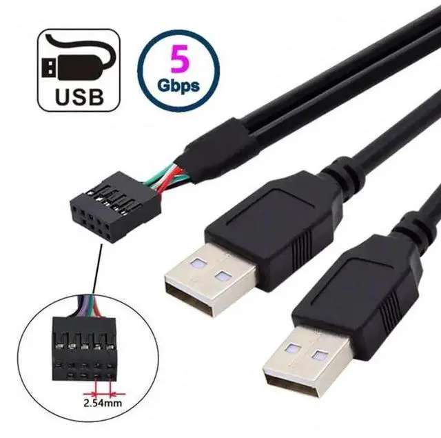 Alt view image 3 of 5 - 50cm Motherboard 9Pin 10Pin Female Housing to Dual USB 2.0 Type-A Male Cable, 480Mbps Front Panel USB Extension Cord