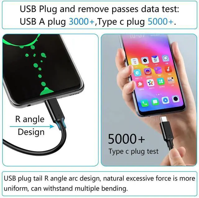 Alt view image 5 of 7 - 1FT USB C Android Auto Cable, USB A to USB C 3.2 Gen 2 10Gbps Data Sync Cord, 60W 3A Fast Charging Compatible with Cell Phones Laptops SSD Hard Drives