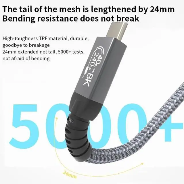 Alt view image 6 of 6 - 0.6FT Short Thunderbolt 4 USB-C to USB-C Cable, 40Gbps Data Transfer 8K HD Display 240W Fast Charging Cord Compatible with iPhone 16/15 MacBook Pro/Air Hub Docking Station