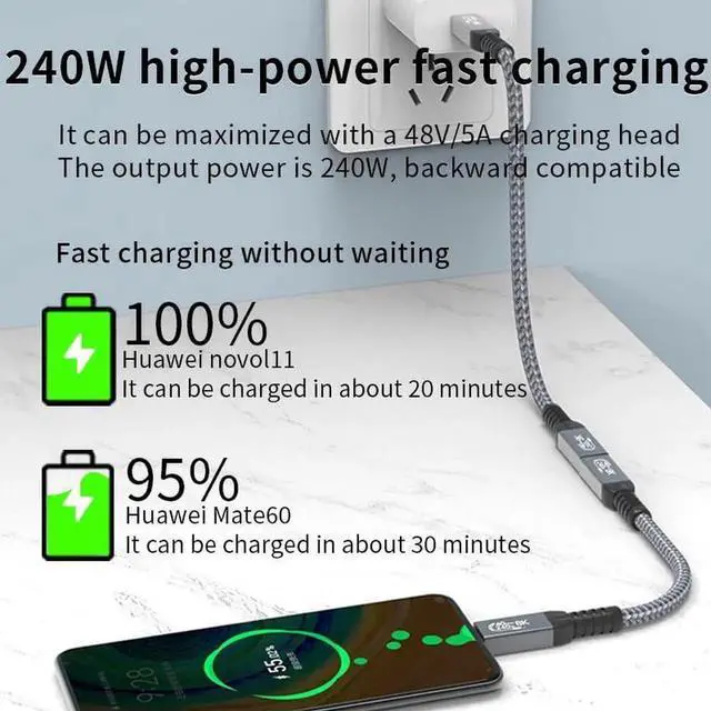 Alt view image 2 of 6 - 0.6FT Short Thunderbolt 4 USB-C to USB-C Cable, 40Gbps Data Transfer 8K HD Display 240W Fast Charging Cord Compatible with iPhone 16/15 MacBook Pro/Air Hub Docking Station