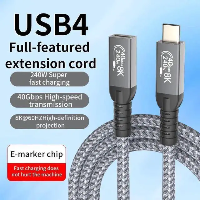 Alt view image 5 of 6 - 0.6FT Short Thunderbolt 4 USB-C to USB-C Cable, 40Gbps Data Transfer 8K HD Display 240W Fast Charging Cord Compatible with iPhone 16/15 MacBook Pro/Air Hub Docking Station