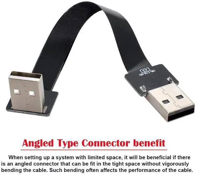 Alt view image 3 of 7 - 1M 90 Degree Up Angled USB 2.0 Type-A Male to Male Flat Slim FPC Cable, High Speed Data Transfer FPC Cord for FPV External Disk Scanner Printer