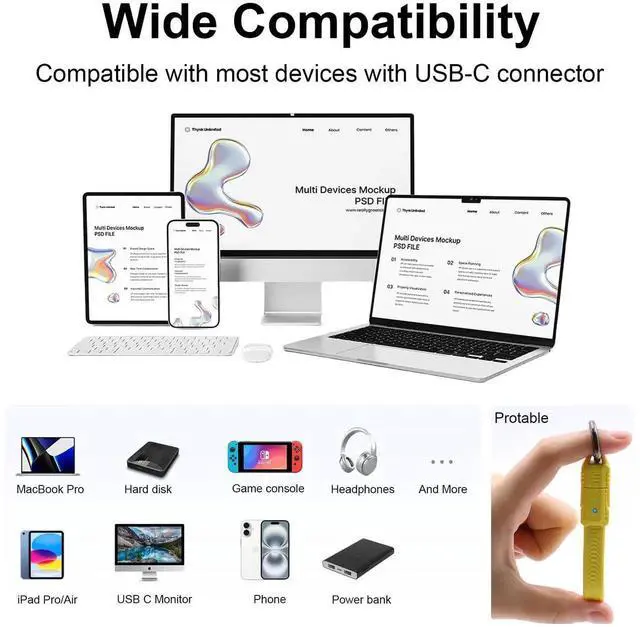 Alt view image 7 of 7 - 13cm Yellow Keychain Short USB C Cable, USB4 80Gbps 240W Fast Charging 8K@60Hz Type C to C Cord Compatible with iPhone 15/16 Thunderbolt 3/4 Laptop External SSD