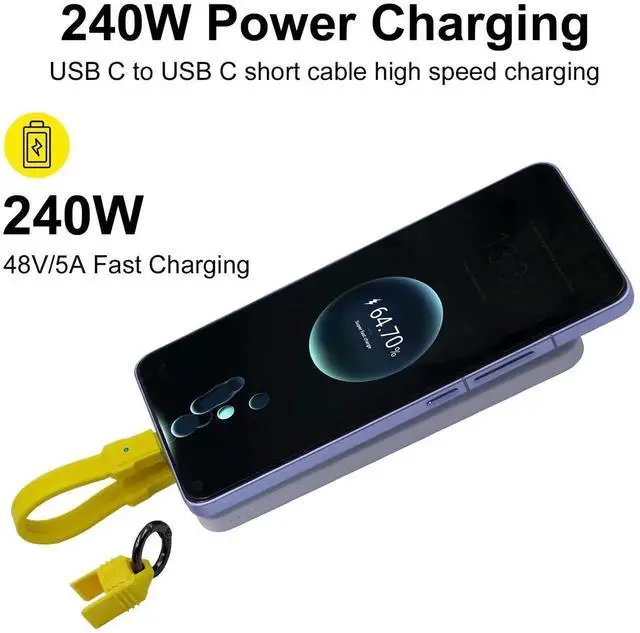 Alt view image 3 of 7 - 13cm Yellow Keychain Short USB C Cable, USB4 80Gbps 240W Fast Charging 8K@60Hz Type C to C Cord Compatible with iPhone 15/16 Thunderbolt 3/4 Laptop External SSD