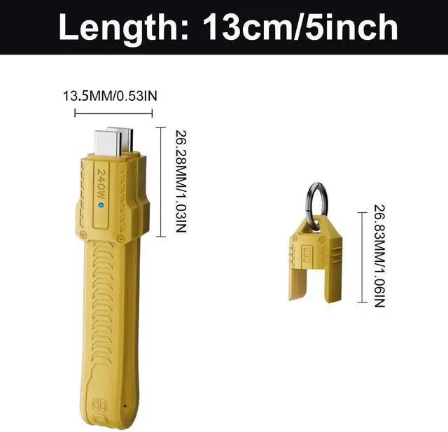 Alt view image 6 of 7 - 13cm Yellow Keychain Short USB C Cable, USB4 80Gbps 240W Fast Charging 8K@60Hz Type C to C Cord Compatible with iPhone 15/16 Thunderbolt 3/4 Laptop External SSD