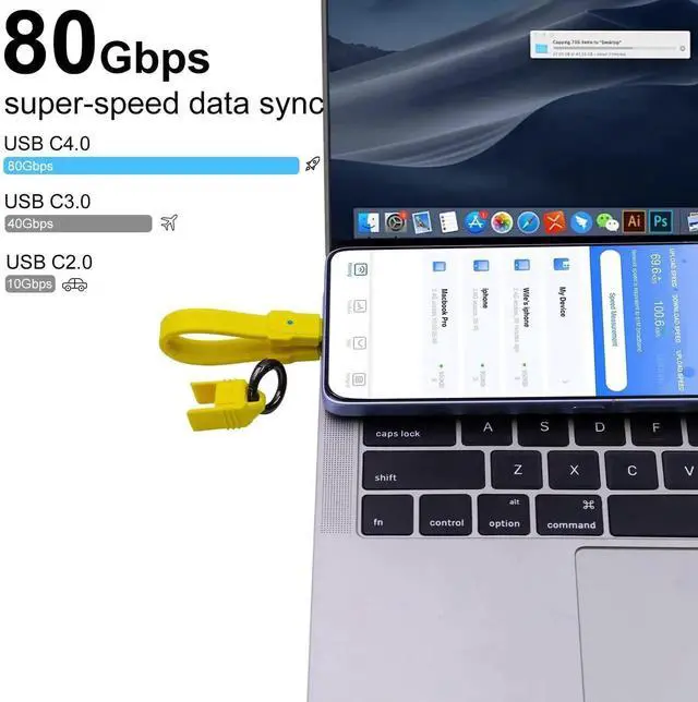 Alt view image 4 of 7 - 13cm Yellow Keychain Short USB C Cable, USB4 80Gbps 240W Fast Charging 8K@60Hz Type C to C Cord Compatible with iPhone 15/16 Thunderbolt 3/4 Laptop External SSD