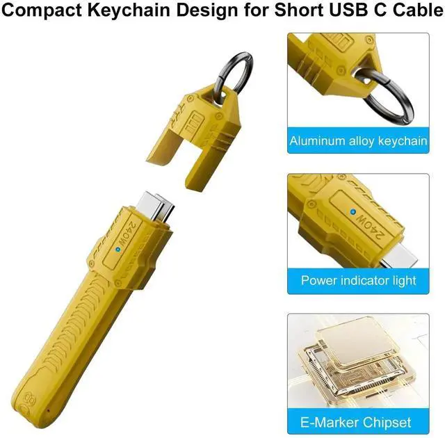 Alt view image 5 of 7 - 13cm Yellow Keychain Short USB C Cable, USB4 80Gbps 240W Fast Charging 8K@60Hz Type C to C Cord Compatible with iPhone 15/16 Thunderbolt 3/4 Laptop External SSD