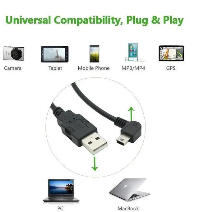 Alt view image 7 of 7 - 0.5m/1.64Feet Right Angle USB A Male to Mini B 5Pin Male Cable, 50cm 90 Degree Right Angled Mini USB Data Charging Adapter Cord