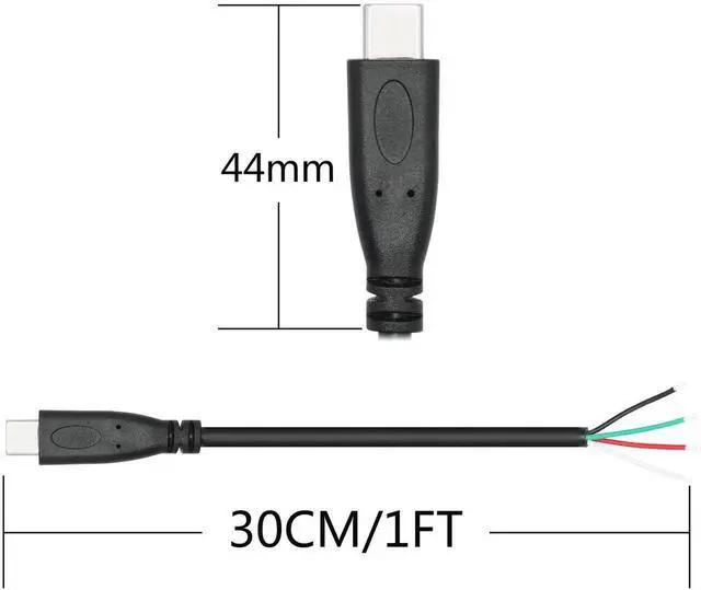 Alt view image 3 of 6 - 2Pcs 11inch Short USB C to 4 Pin Bare Wire Open End Cable, 22AWG 5V/3A USB Type C Male Plug Pigtail Power Data Cable for DIY Installation Replacement Repair