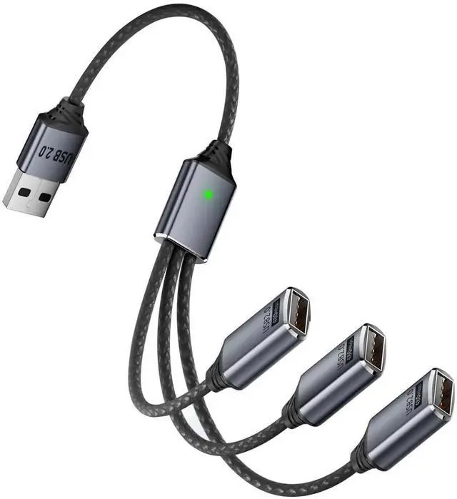Main image of 0.8Ft USB 2.0 Y Splitter Cable, 1 In 3 Out USB Extender Adapter Cable Black for Car Mac Xbox Laptop Tablet Smartphone Data Transmission