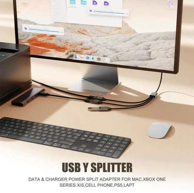 Alt view image 3 of 5 - 0.8Ft USB 2.0 Y Splitter Cable, 1 In 3 Out USB Extender Adapter Cable Black for Car Mac Xbox Laptop Tablet Smartphone Data Transmission