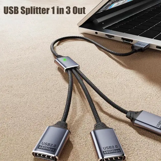 Alt view image 4 of 5 - 0.8Ft USB 2.0 Y Splitter Cable, 1 In 3 Out USB Extender Adapter Cable Black for Car Mac Xbox Laptop Tablet Smartphone Data Transmission