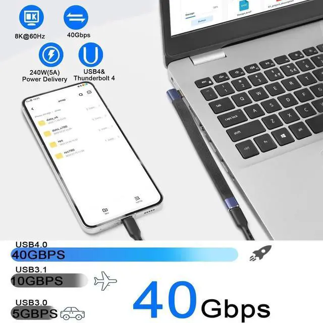 Alt view image 4 of 7 - 14cm/5.1in Side Bend 90 Degree USB4.0 Type C Female to Male Short Extension Cable, 40Gbps 240W PD Fast Charging Right Angle Cable Compatible with Thunderbolt 3/4 Smartphone Tablet