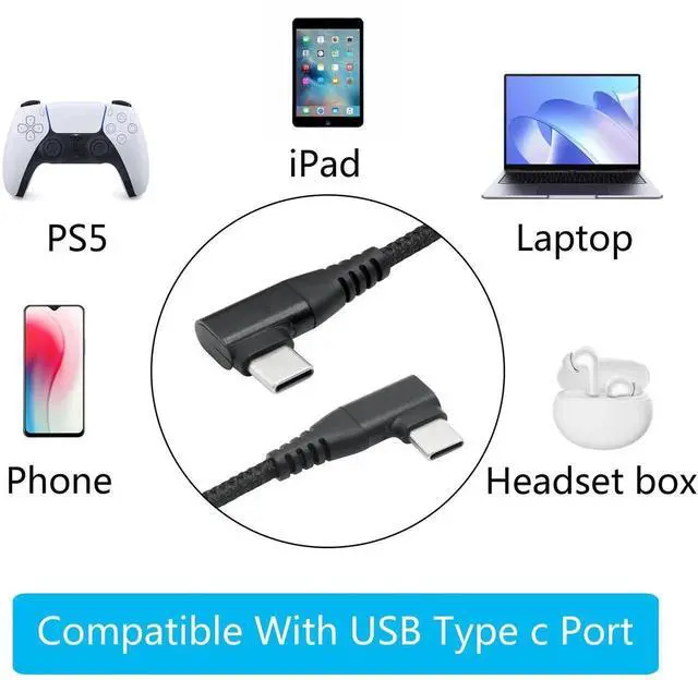 Alt view image 4 of 7 - 1M/3FT Right Angle USB C to USB C Cable, 90 Degree 60W PD Fast Charging Data Cable, Nylon Braided Black Compatible with Laptop Tablet Cell Phone All USB C Devices