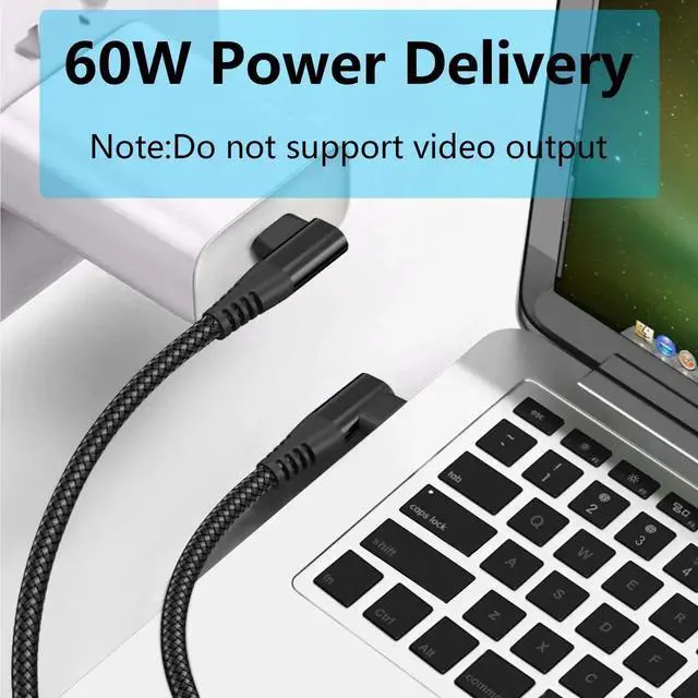 Alt view image 2 of 7 - 1M/3FT Right Angle USB C to USB C Cable, 90 Degree 60W PD Fast Charging Data Cable, Nylon Braided Black Compatible with Laptop Tablet Cell Phone All USB C Devices
