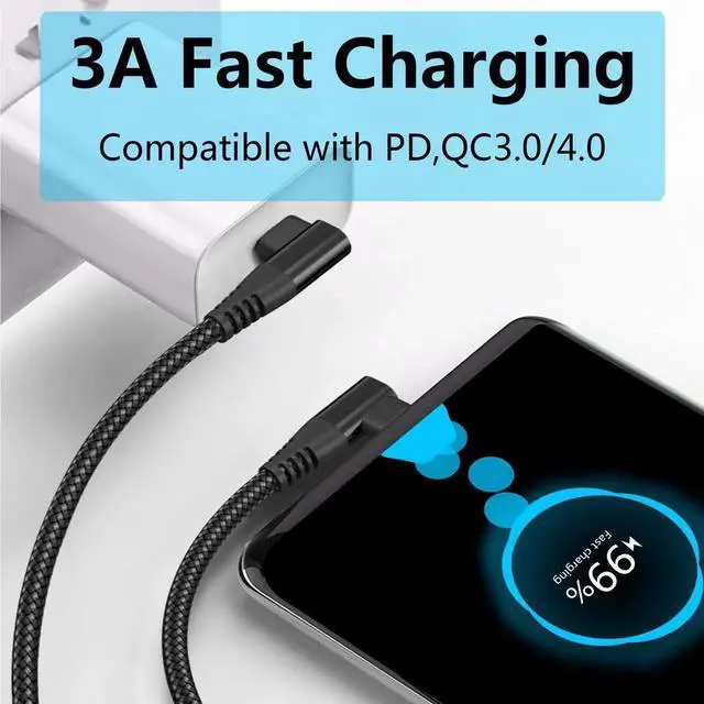 Alt view image 7 of 7 - 1M/3FT Right Angle USB C to USB C Cable, 90 Degree 60W PD Fast Charging Data Cable, Nylon Braided Black Compatible with Laptop Tablet Cell Phone All USB C Devices