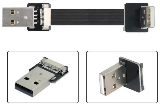 Alt view image 4 of 7 - 0.5M Up Angled 90 Degree USB 2.0 Type-A Male to Type-A Male Flat Slim FPC Cable, Flexible Thin FPC Data Cord for FPV Hard Drive Scanner Printer