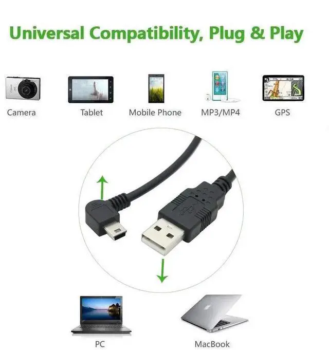 Alt view image 6 of 7 - 0.5m 1.64Ft Left Angle USB A to Mini USB B 5Pin Cable, Right Angle Mini USB Charging Data Sync Cord Male to Male Adapter Cable for Old Dash Cam GPS Camera