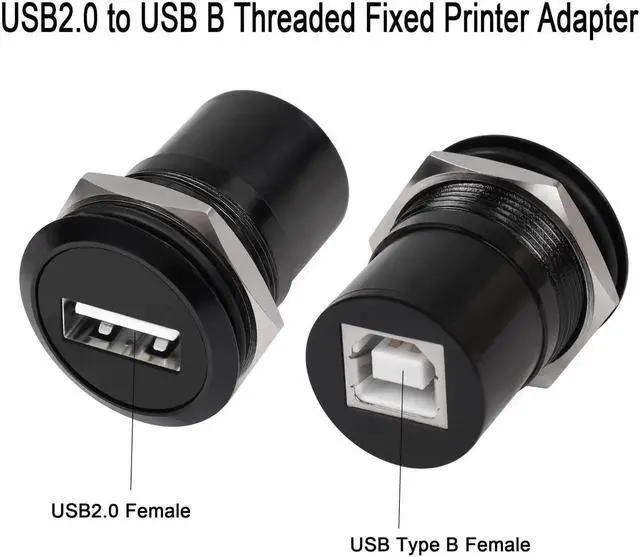Alt view image 6 of 6 - USB 2.0 Female to USB Type B Female Panel Mount Connector, Threaded Fixed Round Printer Adapter Port for PC Printer Scanner Laptop