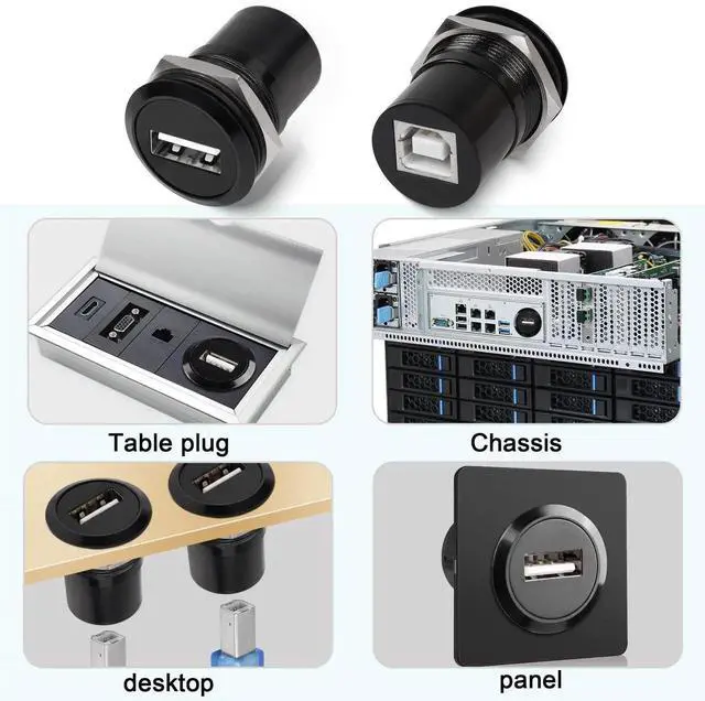 Alt view image 5 of 6 - USB 2.0 Female to USB Type B Female Panel Mount Connector, Threaded Fixed Round Printer Adapter Port for PC Printer Scanner Laptop
