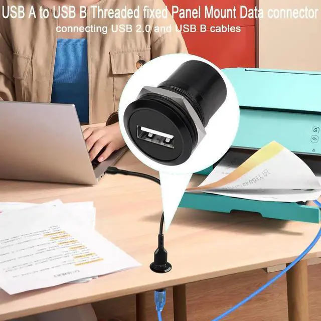 Alt view image 4 of 6 - USB 2.0 Female to USB Type B Female Panel Mount Connector, Threaded Fixed Round Printer Adapter Port for PC Printer Scanner Laptop