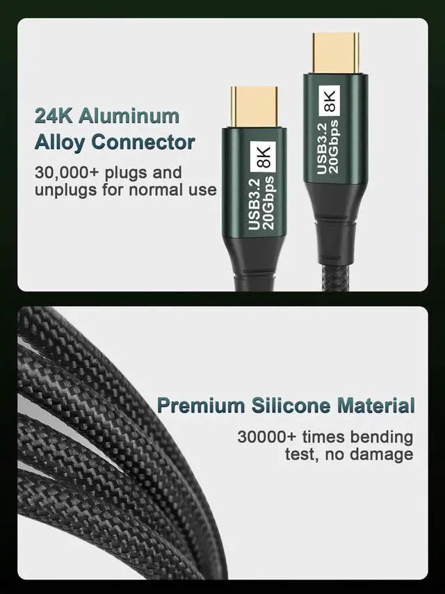 Alt view image 7 of 7 - 5FT USB C to USB C Monitor Cable, 8K@60Hz Video Support, USB 3.2 Gen2 20Gbps Data Transfer, 100W PD Fast Charging Cord Compatible with iPhone 17 16 15 Plus Pro Max, MacBooks, iPad