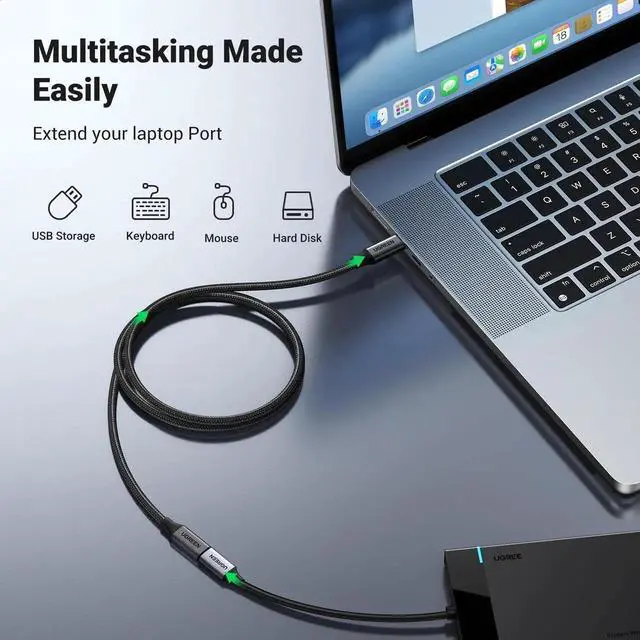 Alt view image 2 of 7 - 1.5FT UGREEN USB C Extension Cable, Nylon Braided Type C Male to Female Extender Cord, Support Charging Data Transfer Compatible with PSVR2 MacBook iPad USB C Hub Magsafe Charger iPhone 15