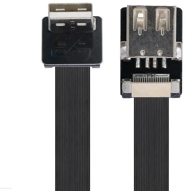 Main image of 2m Down Angled USB 2.0 Type-A Male to Female Extension Cable, Flat Slim FPC Flexible Downward Angle USB Extender Cord for FPV External Hard Drive Scanner Printer