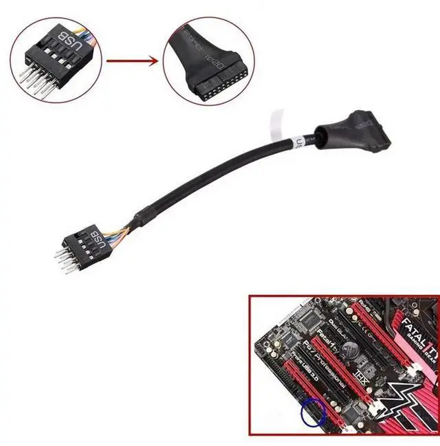 Alt view image 2 of 6 - USB 3.0 20-Pin Header Female to USB 2.0 9-Pin Male Adapter Cable, Mainboard Internal Header Converter Wire for PC Desktop Chassis
