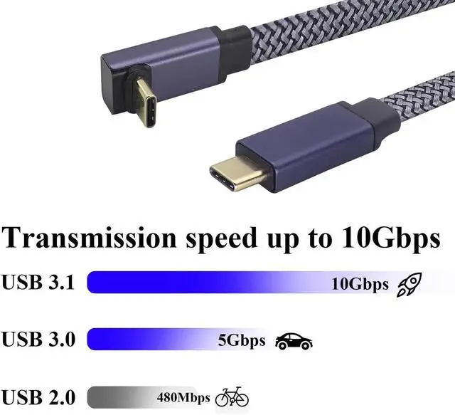 Alt view image 7 of 7 - 1M Up Angle 90 Degree USB C 3.1 Flat Braided Cable, Full Function Type C Male to Male Cord 4K@60Hz Video Transfer Compatible with USB C Hub, MacBook Pro, SSD HDD, Galaxy S24, Type C Laptops