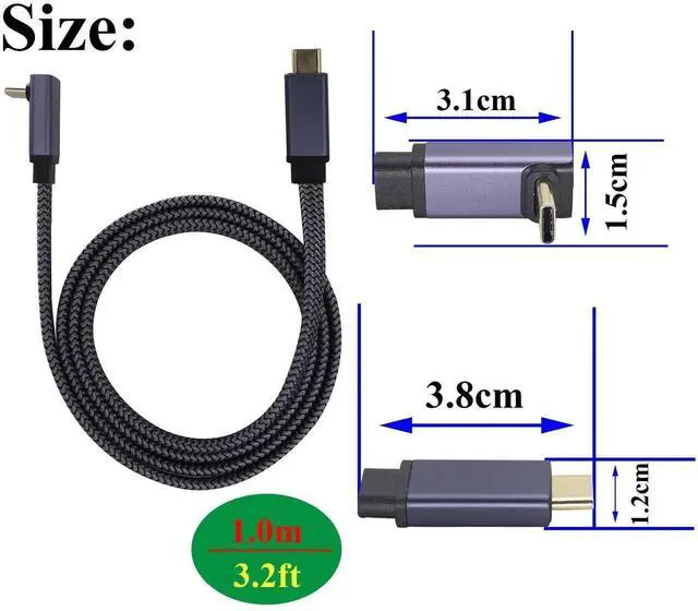 Alt view image 2 of 7 - 1M Up Angle 90 Degree USB C 3.1 Flat Braided Cable, Full Function Type C Male to Male Cord 4K@60Hz Video Transfer Compatible with USB C Hub, MacBook Pro, SSD HDD, Galaxy S24, Type C Laptops