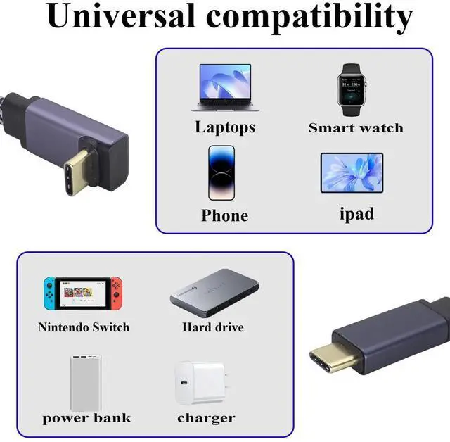 Alt view image 6 of 7 - 1M Up Angle 90 Degree USB C 3.1 Flat Braided Cable, Full Function Type C Male to Male Cord 4K@60Hz Video Transfer Compatible with USB C Hub, MacBook Pro, SSD HDD, Galaxy S24, Type C Laptops