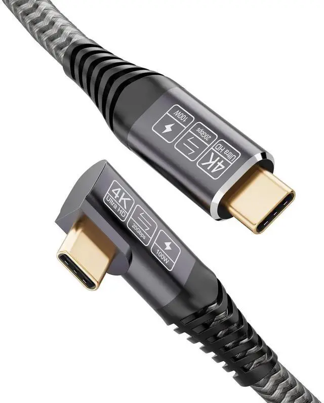 Main image of 3.3FT/1M 90 Degree Right Angle USB C to USB C Cable, USB 3.2 20Gbps Data Transfer, 100W PD Fast Charging, 4K Video Output Compatible with Samsung Galaxy S21 S20 S10 S9, MacBook Pro, Switch