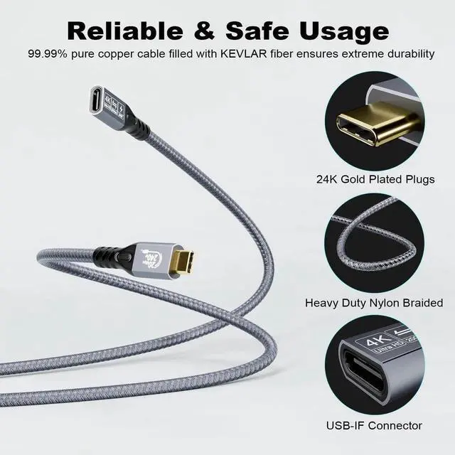 Alt view image 3 of 7 - 0.5M USB C 3.2 Gen2 Extension Cable, Male to Female Type-C Extender, 20Gbps Data Transfer, 4K@60Hz Ultra HD Video, 240W PD Fast Charging Compatible with External SSD, eGPU