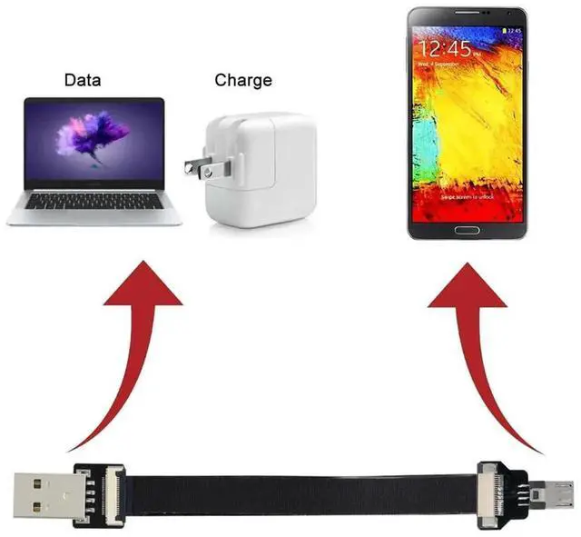 Alt view image 2 of 7 - 2.0M USB 2.0 Type-A Male to Micro USB 5Pin Male Flat Slim FPC Cable, Data Charging FPC Cord for FPV Drone, Hard Drive, Smartphone