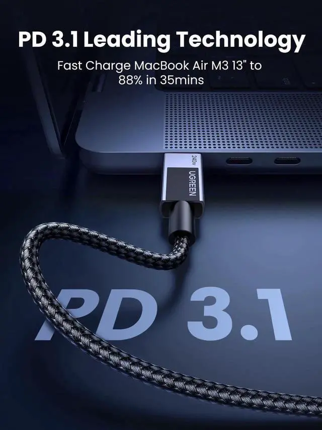 Alt view image 5 of 7 - 3.3FT UGREEN 240W USB C Fast Charging Cable, Type C PD Charging Cord Compatible with MacBook Pro/Air, iPhone 17/17 Pro/17 Pro Max/16/14, Galaxy S25/S24, iPad Pro/Air/Mini 6