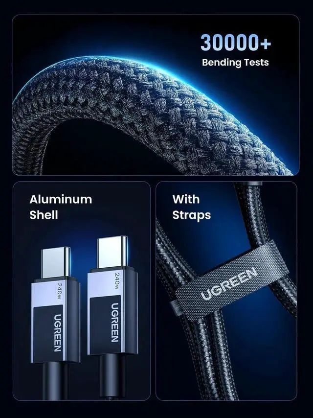 Alt view image 2 of 7 - 3.3FT UGREEN 240W USB C Fast Charging Cable, Type C PD Charging Cord Compatible with MacBook Pro/Air, iPhone 17/17 Pro/17 Pro Max/16/14, Galaxy S25/S24, iPad Pro/Air/Mini 6