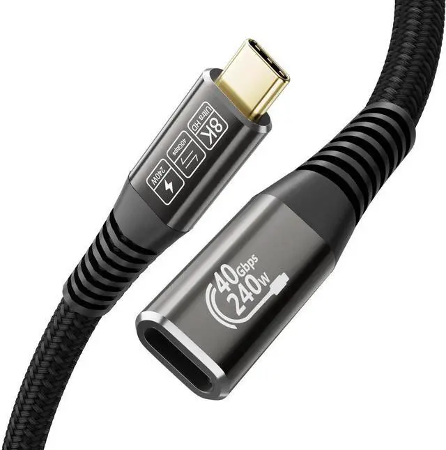 Main image of 1.65Ft USB4 Type-C Male to Female Extension Cable, 40Gbps Data Transfer, 8K@60Hz Ultra HD Video, 240W PD Fast Charging, Compatible with Thunderbolt 3/4, External SSD, eGPU