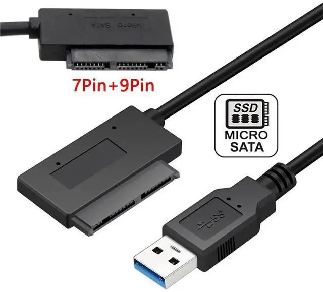 Alt view image 3 of 7 - USB 3.0 Type-A to SATA 7+9 16Pin Micro SATA Adapter Cable, 90 Degree Angled Connector, 5Gbps for 1.8 Inch SSD Solid State Drive